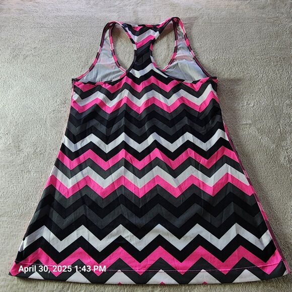 Xersion Chevron Print Women's Sz Large Pink Black White Racer Back Top Semi Fit - Picture 9 of 9